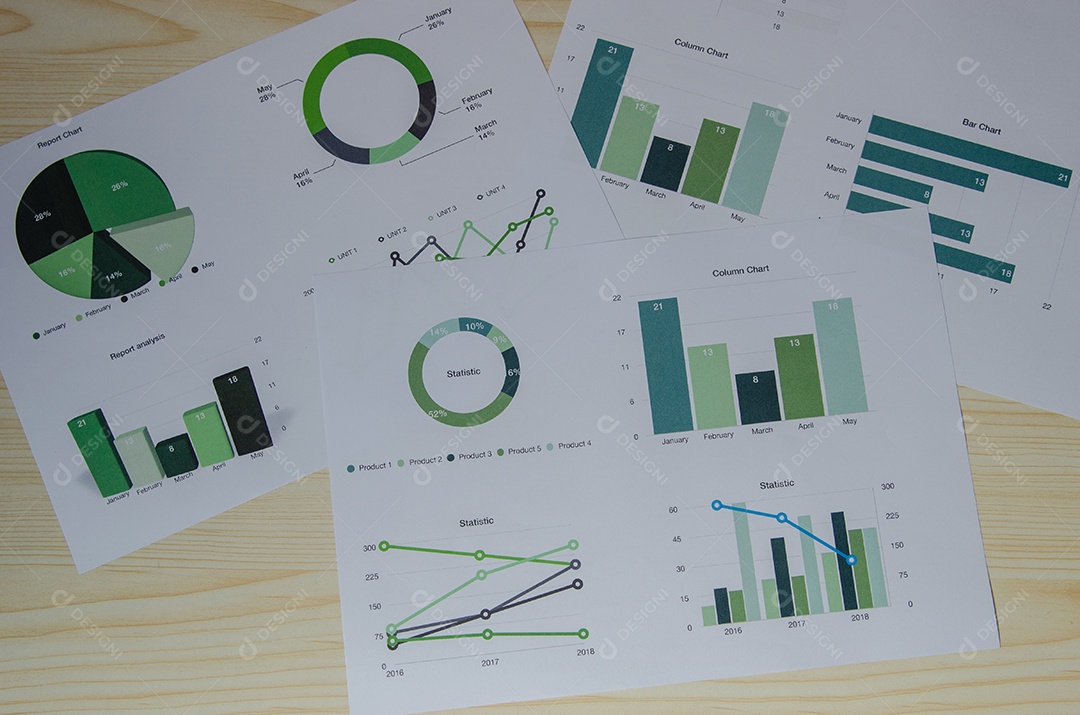 Documentos em papel Gráficos, gráficos e análises de negócios