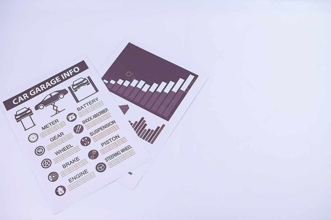 Papel de documento comercial colocado em uma cena branca