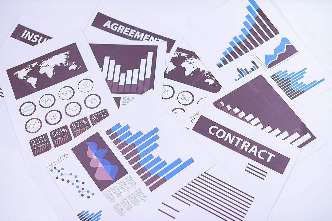 Papel de documento comercial colocado em uma cena branca