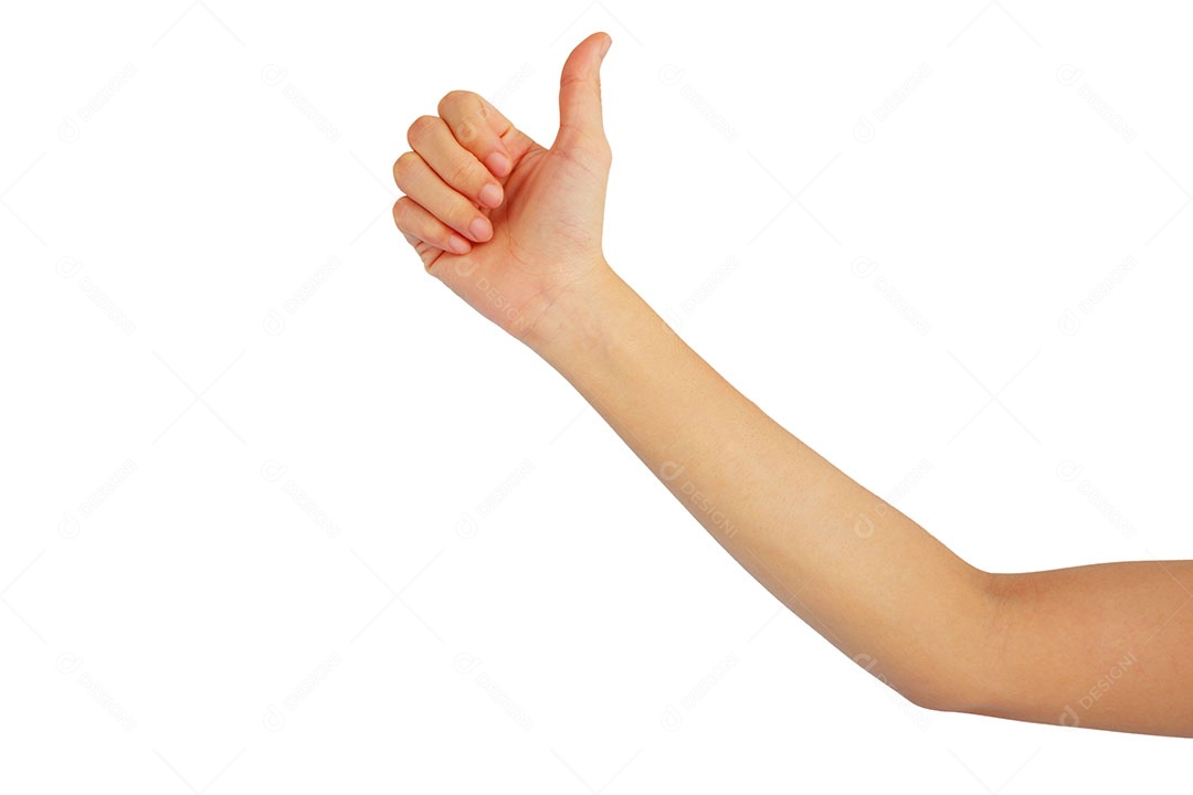 Mão da mulher asiática mostra a mão é um grande gesto isolado no fundo branco