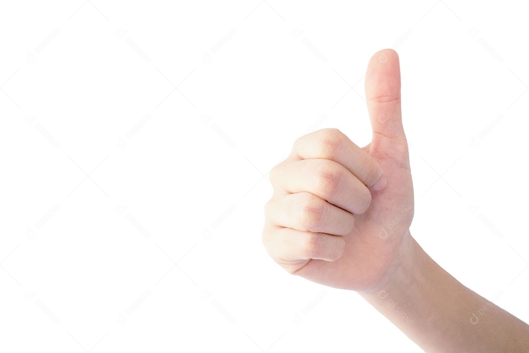 Mostrar a mão da mulher com o polegar para cima é um grande gesto isolado no fundo branco