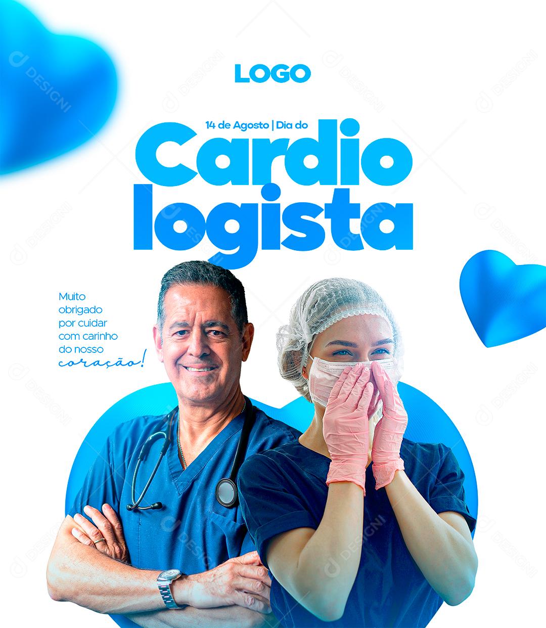 Muito Obrigado por cuidar com carinho do nosso Coração Dia do Cardiologista Social Media PSD Editável