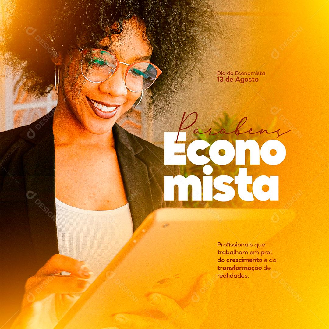 Profissionais que trabalham em prol do crescimento Dia do Economista Social Media PSD Editável