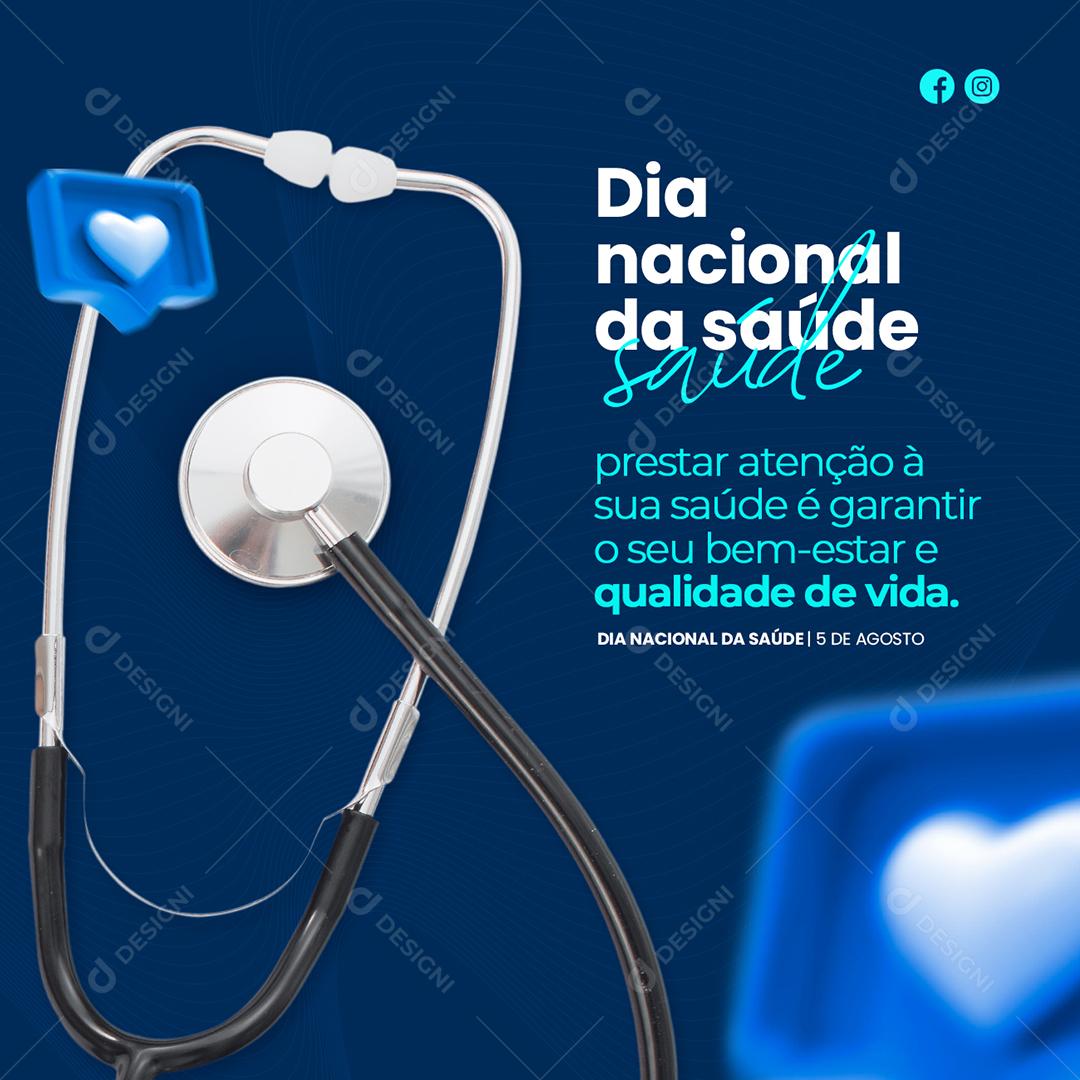 Presta atenção à sua Saúde é garantir o seu bem estar Dia da Saúde Social Media PSD Editável