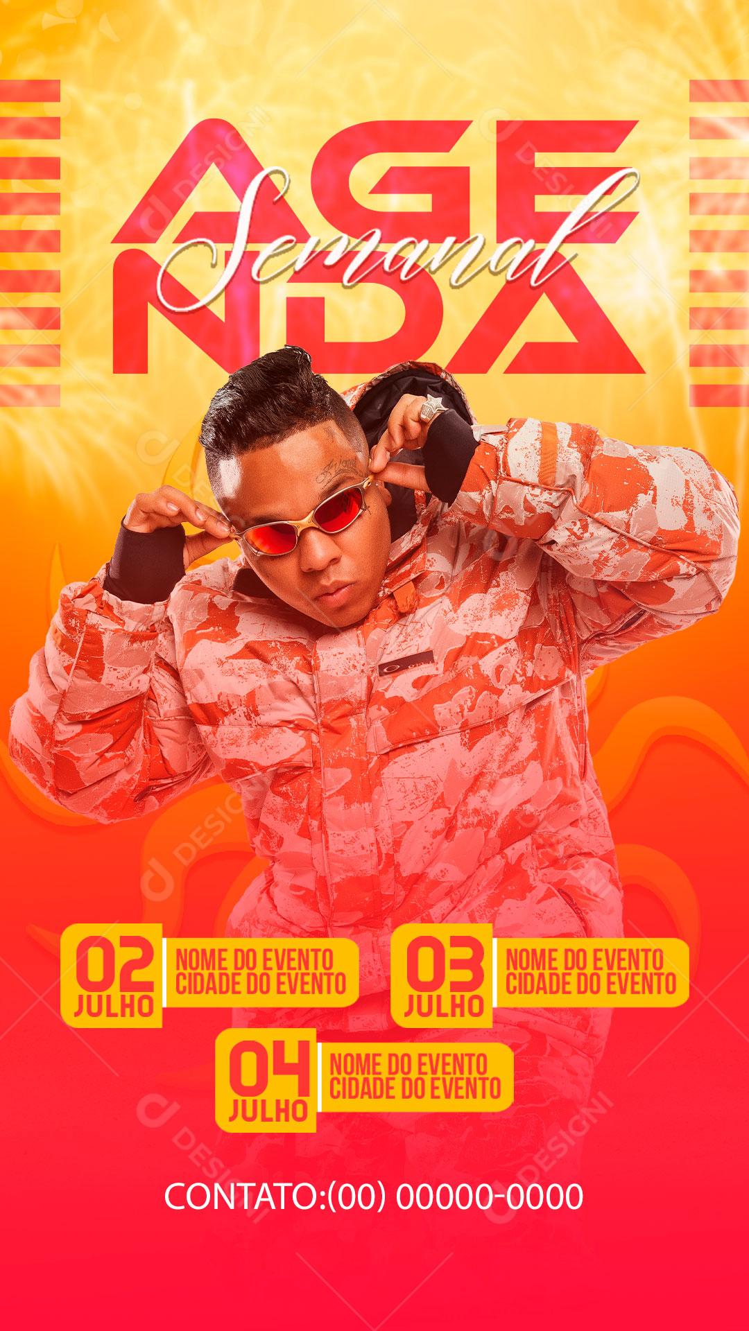 Social Media Flyer Story Agenda Semanal Cantor de Funk PSD Editável