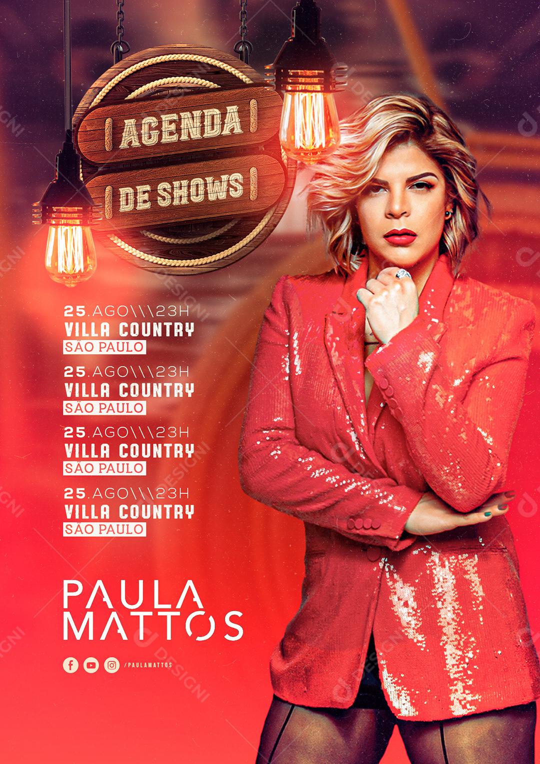 Agenda de Shows Paula Mattos Flyers Social Media PSD Editável