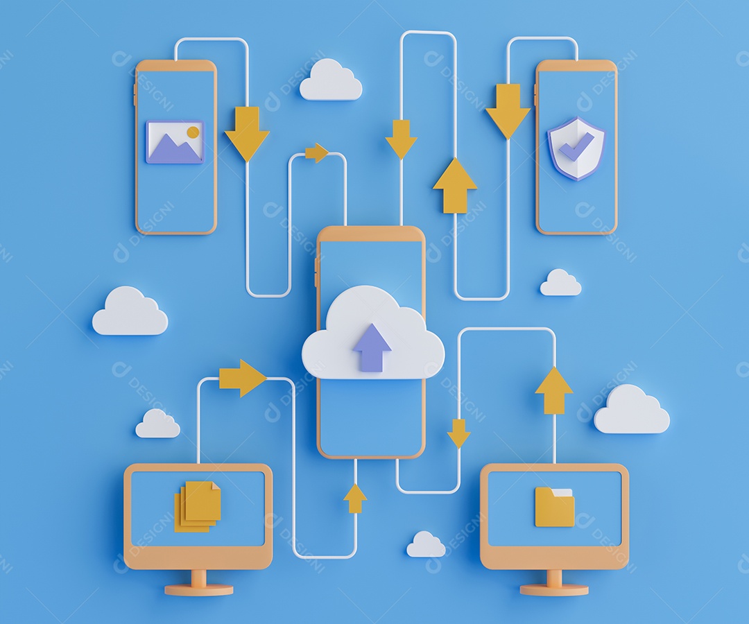 Renderização 3D Celulares conectados uns aos outros