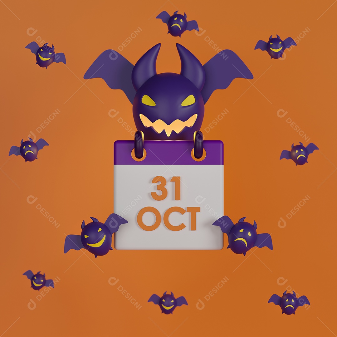 Renderização 3D Calendário 31 de outubro conceito halloween