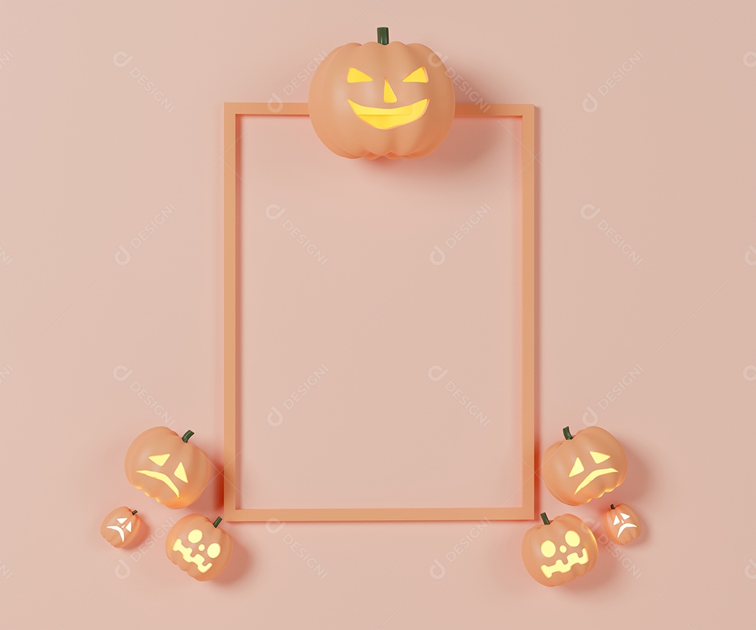 Renderização 3D moldura com abóboras conceito halloween