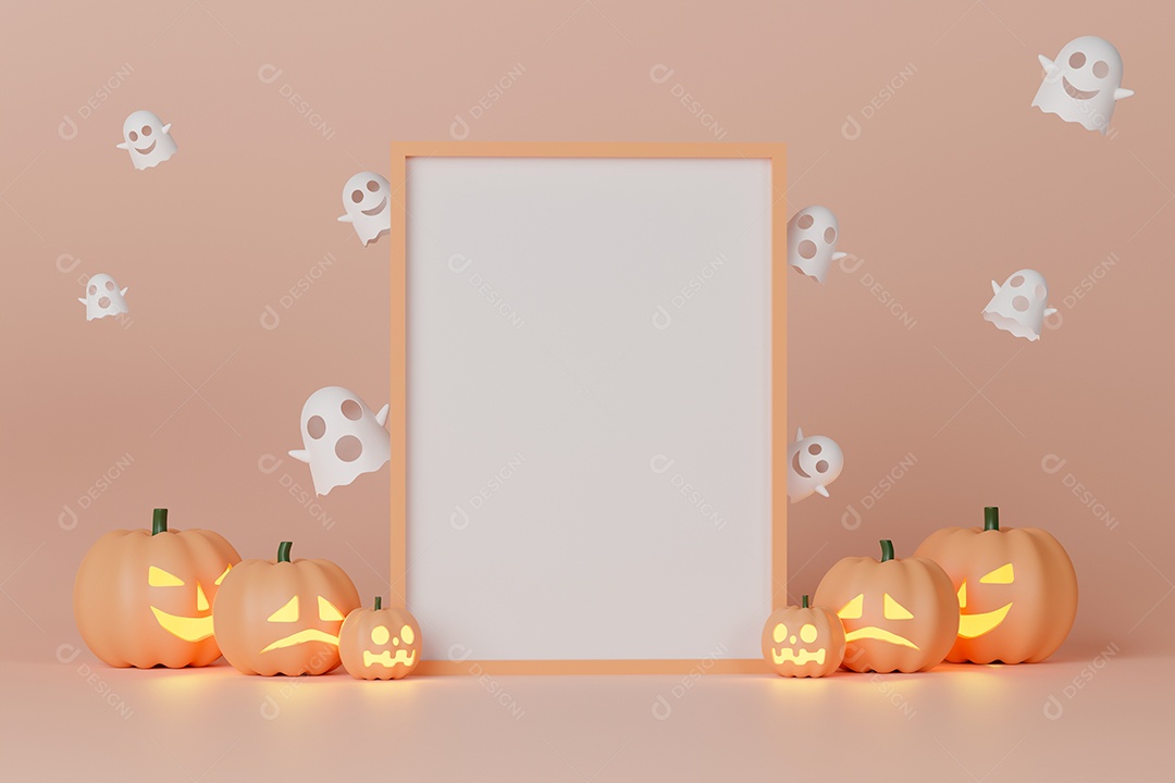 Renderização 3D moldura com abóboras conceito halloween