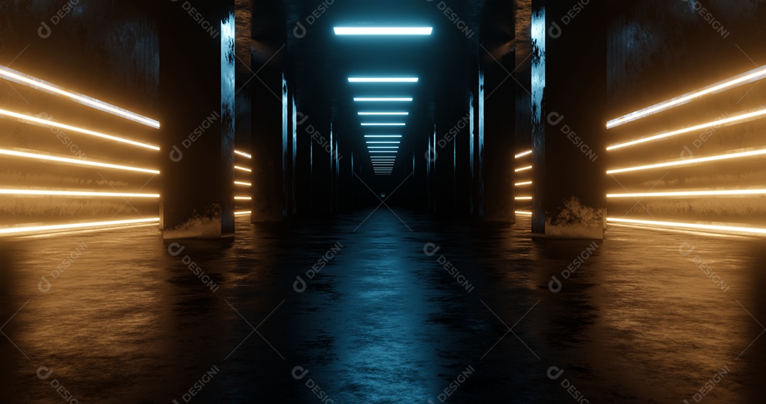 Renderização 3D Túnel grande escuro neon