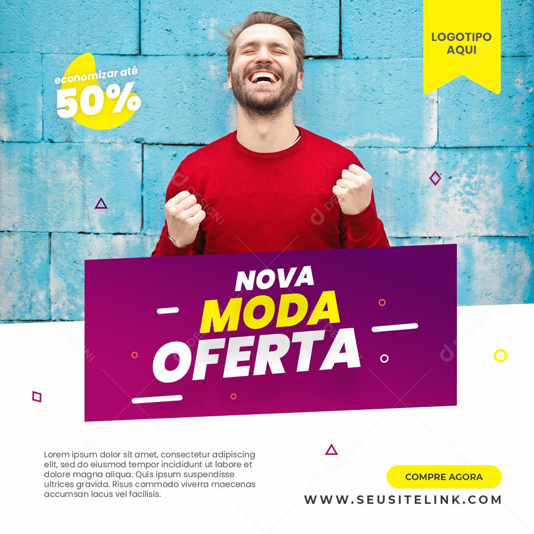 Nova Moda Oferta Economize até 50% Loja Social Media PSD Editável