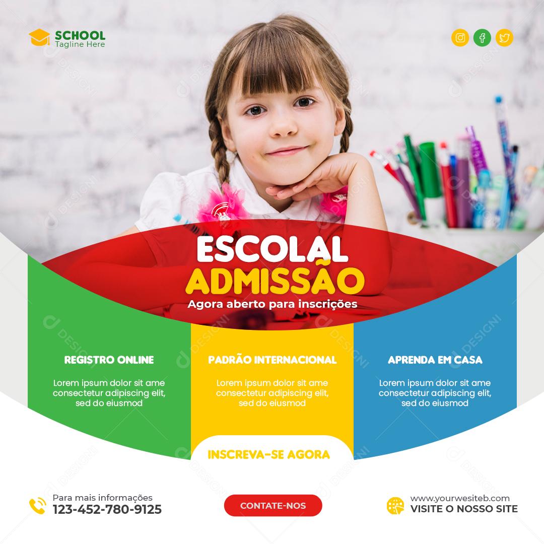 Escola admissão agora aberto para inscrições Escola Social Media PSD Editável