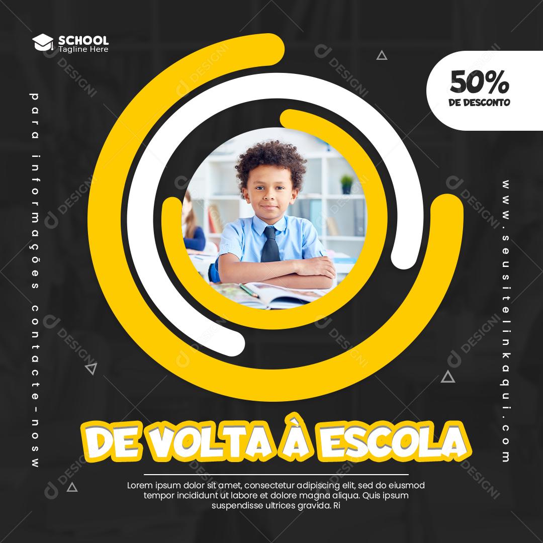 De volta à Escola 50% de Desconto Social Media PSD Editável