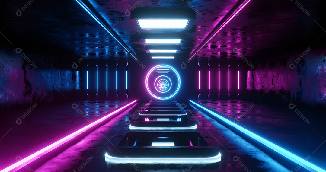 Renderização 3D corredor neon