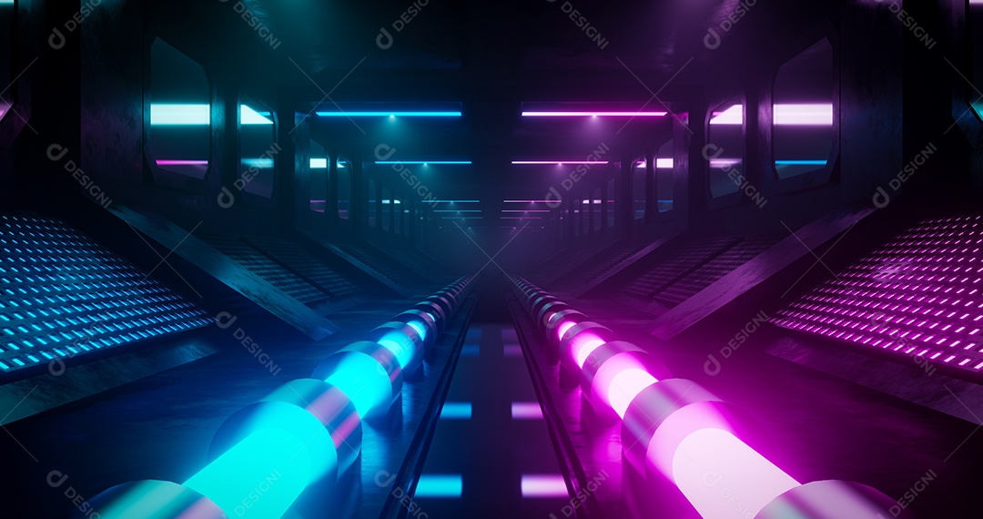 Renderização 3D Corredor neon