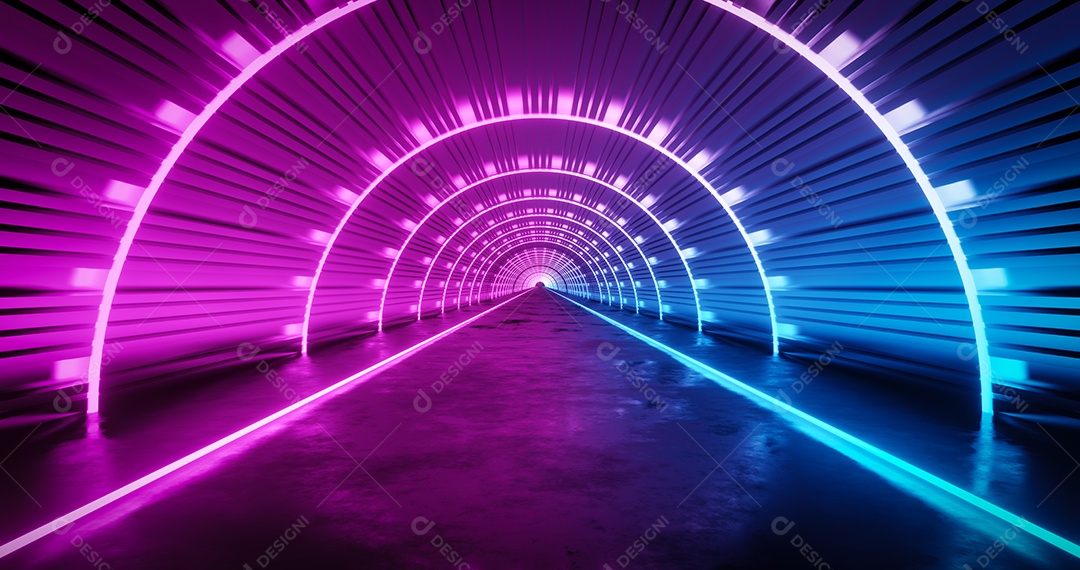 Renderização 3D Conceito Túnel neon