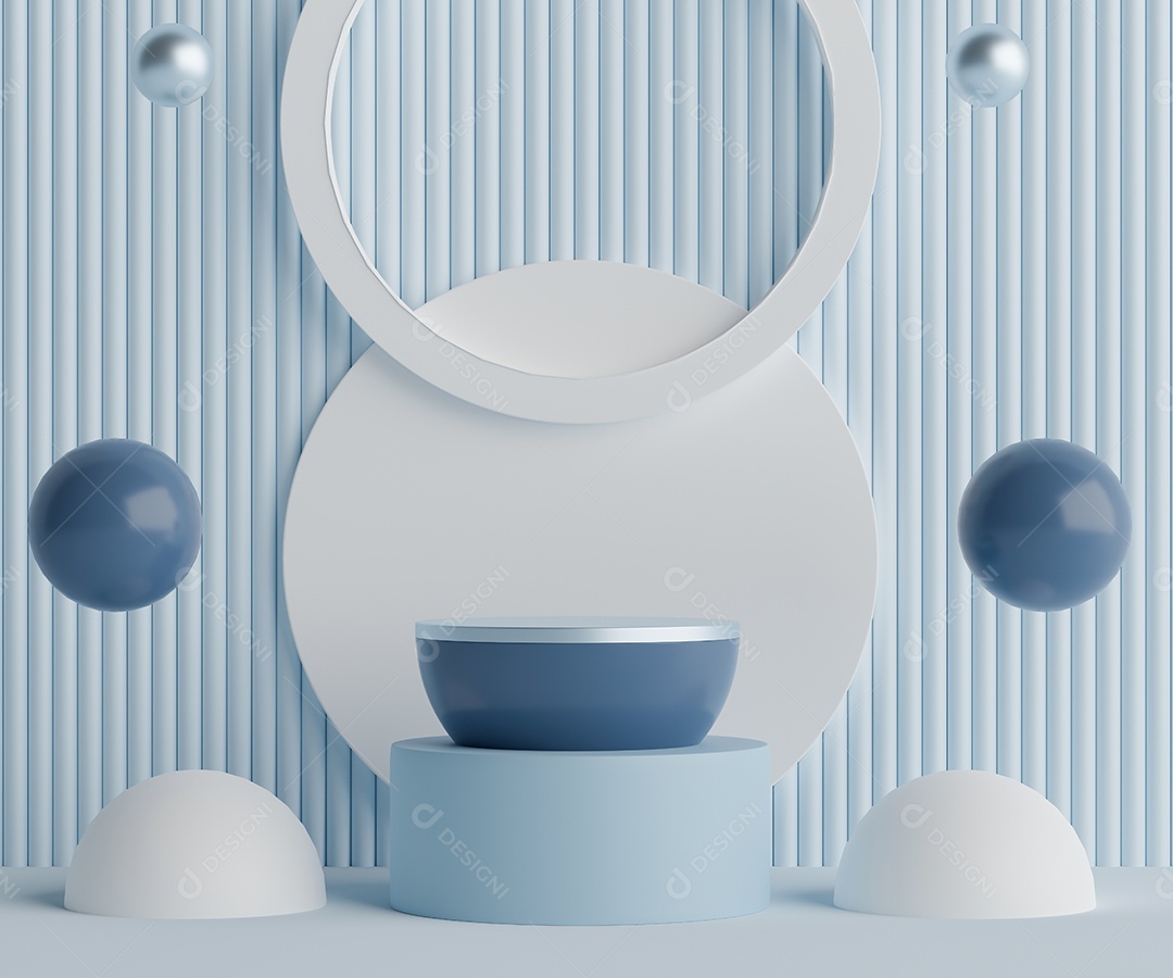 Renderização 3D Pódio branco e azul minimalista