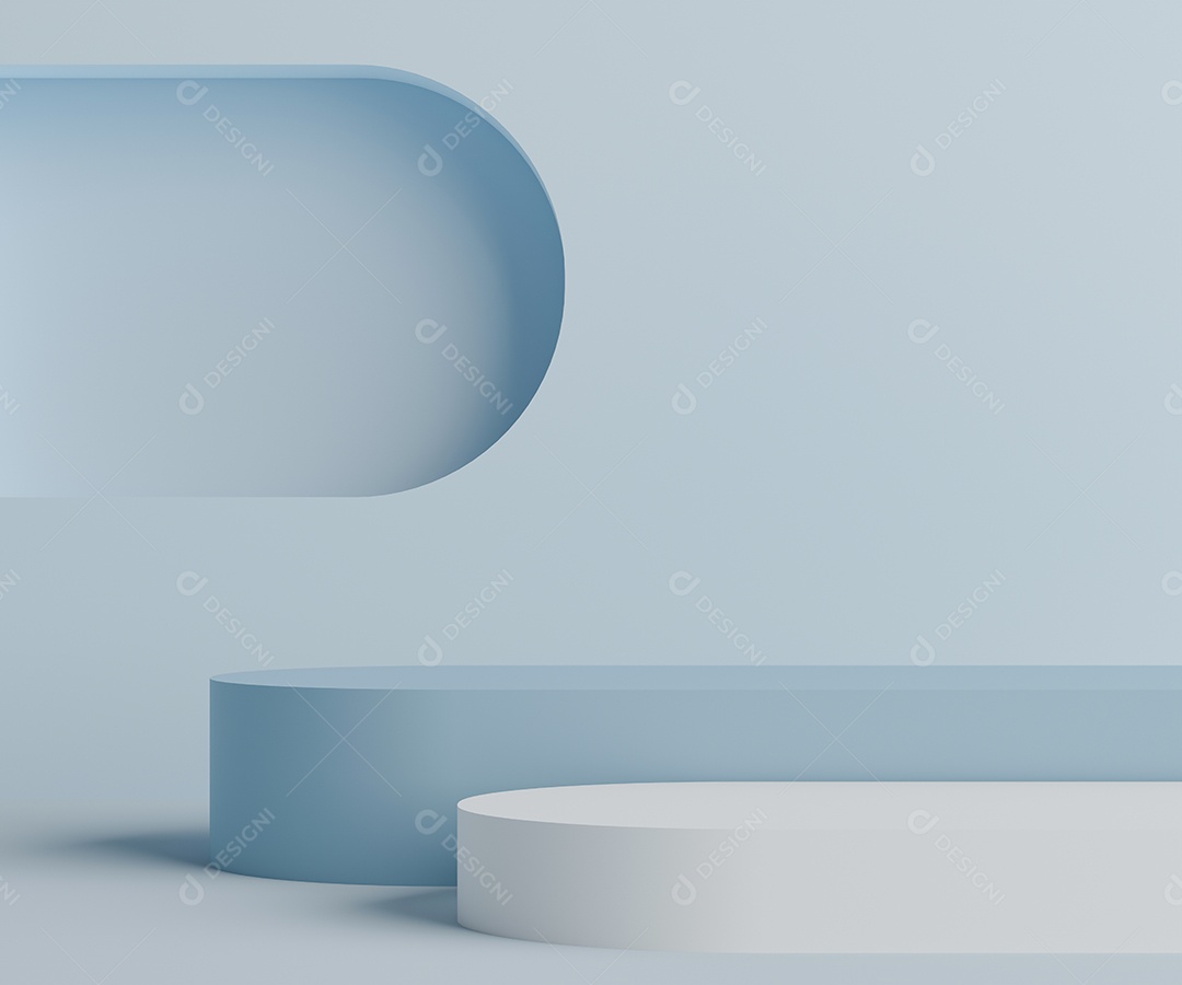 Renderização 3D Pódio branco e azul minimalista
