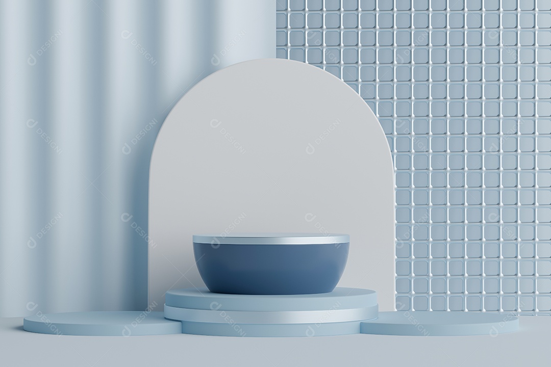 Renderização 3D Pódio branco e azul minimalista