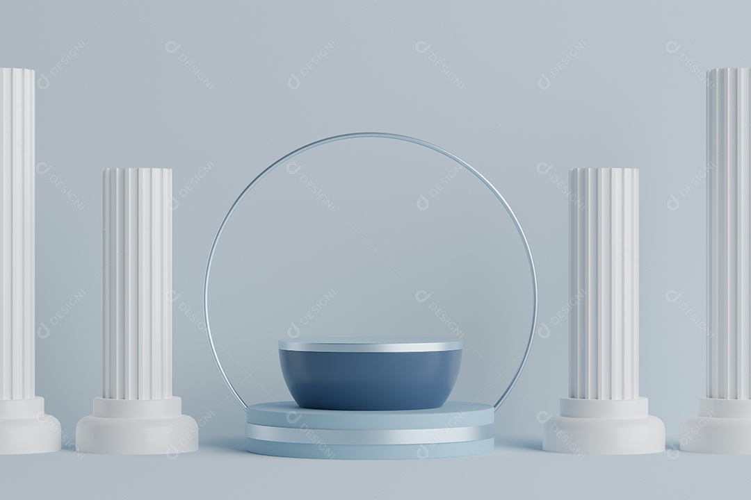 Renderização 3D Pódio branco e azul minimalista