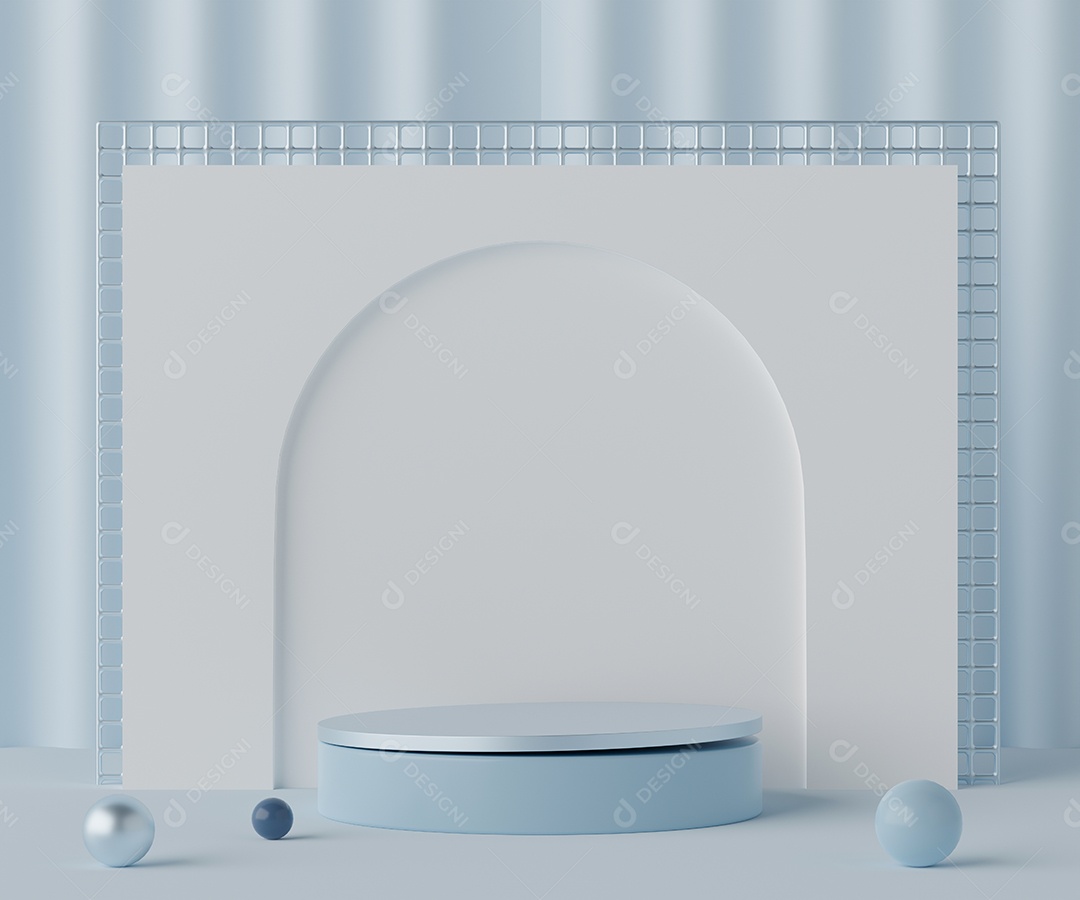 Renderização 3D Pódio branco e azul minimalista
