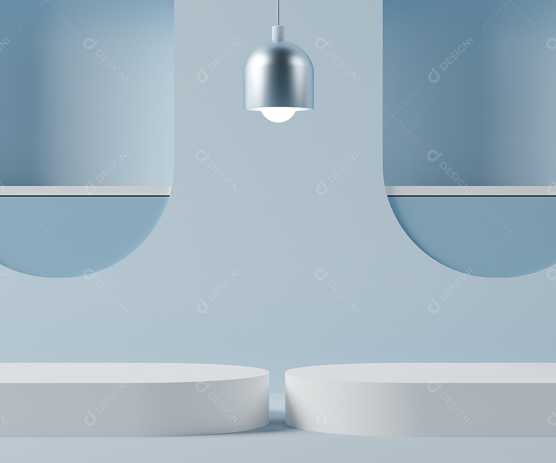 Renderização 3D Pódio branco e azul minimalista
