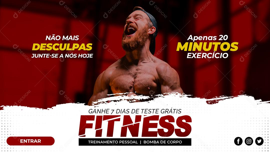 Banner Não mais desculpas junte se a nós hoje fitness Academia Social Media PSD Editável