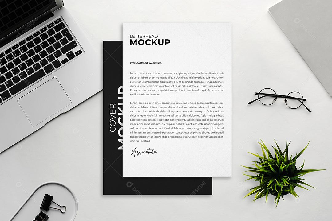 Mockup Timbrado A4 e notebook PSD Editável