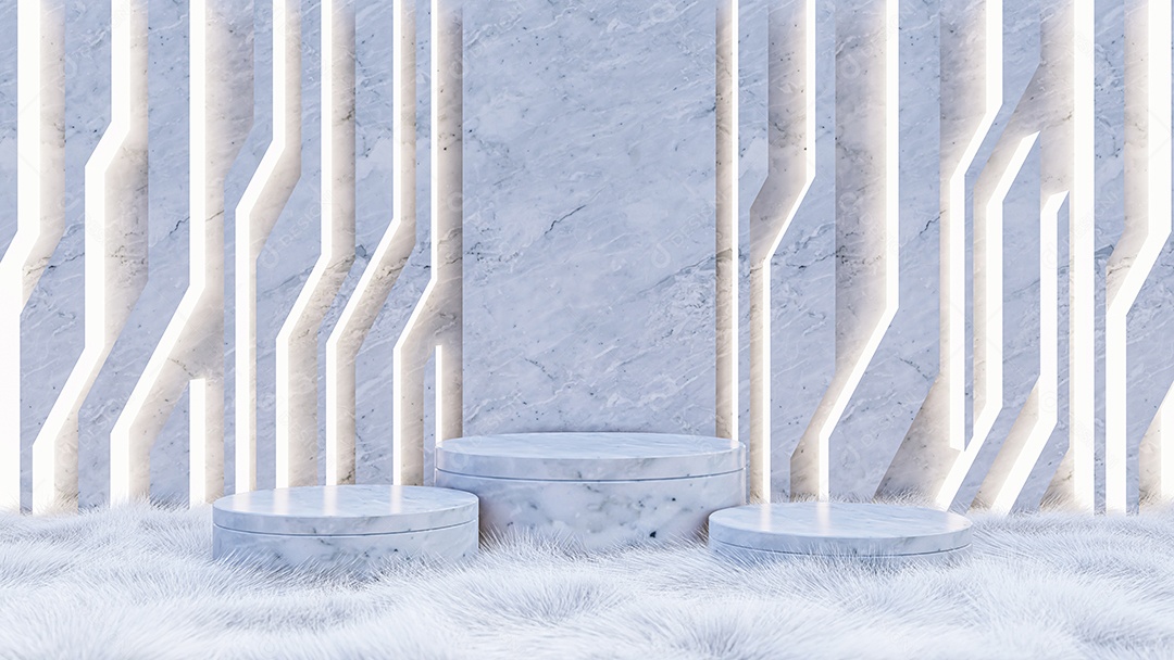 Uma imagem de renderização 3d da exibição do produto no piso de pele branca.