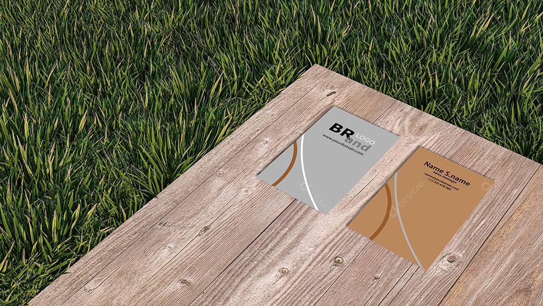 Uma imagem de renderização 3d do lugar do cartão de nome na placa de madeira.