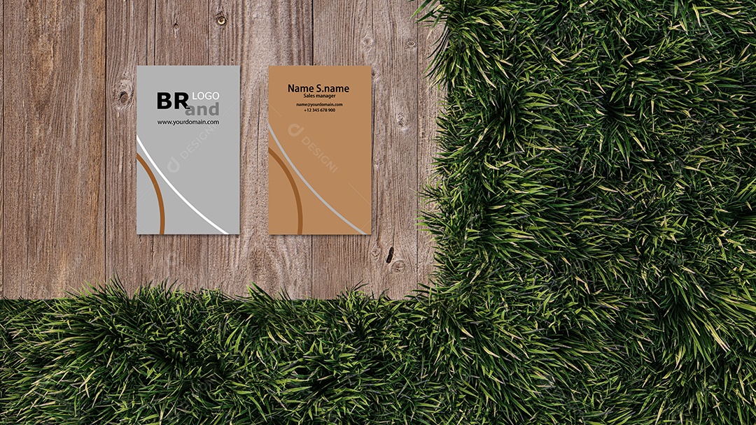 Uma imagem de renderização 3d do lugar do cartão de nome na placa de madeira.