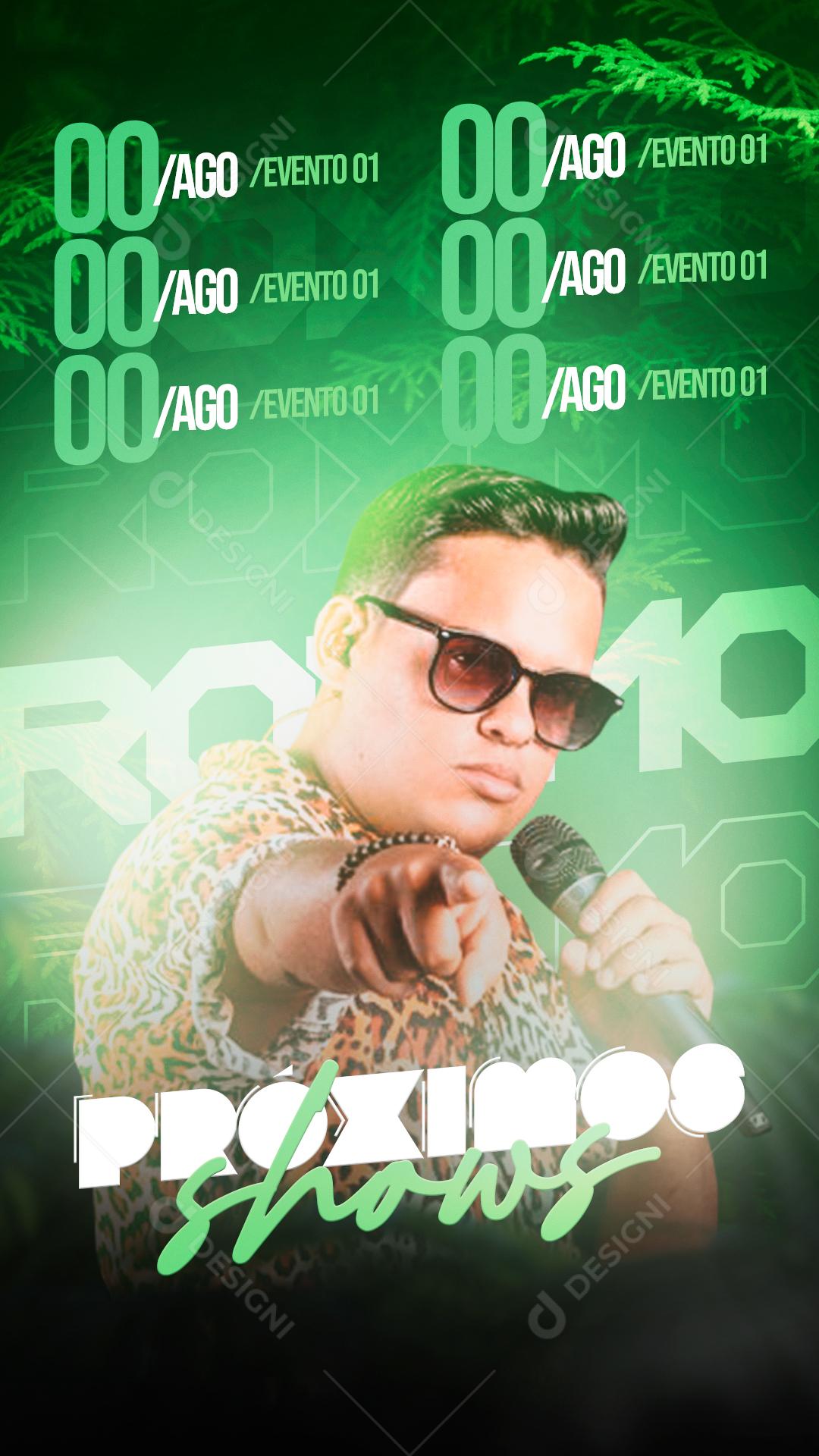 Flyer Story Próximos Shows Cantor Show Eventos PSD Editável