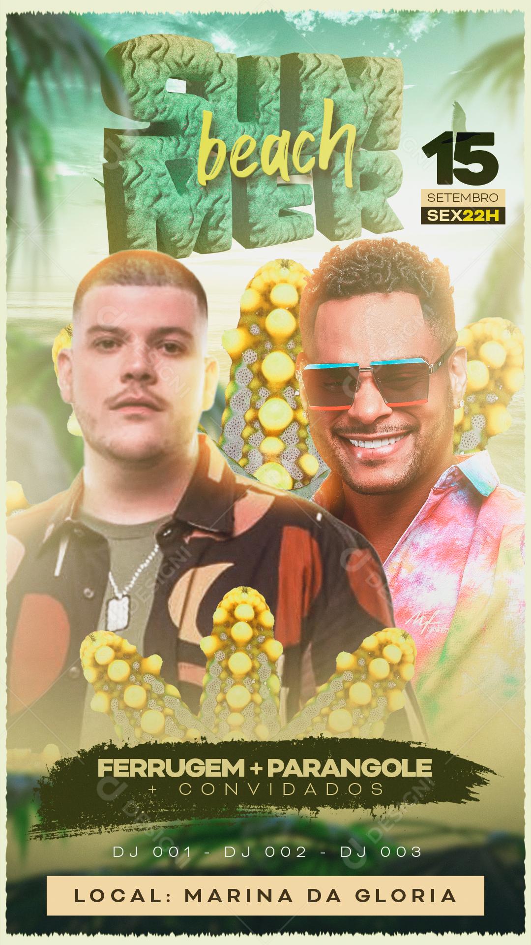 Social Media Flyer Story Summer Beach Ferrugem Mais Parangolé PSD Editável