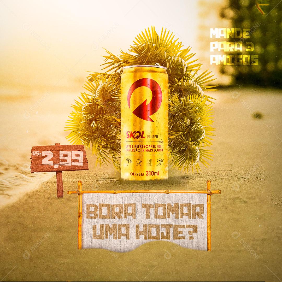 Post Bebidas Cerveja Skol Gelada Bora Tomar Uma Hoje? Social Media PSD Editável