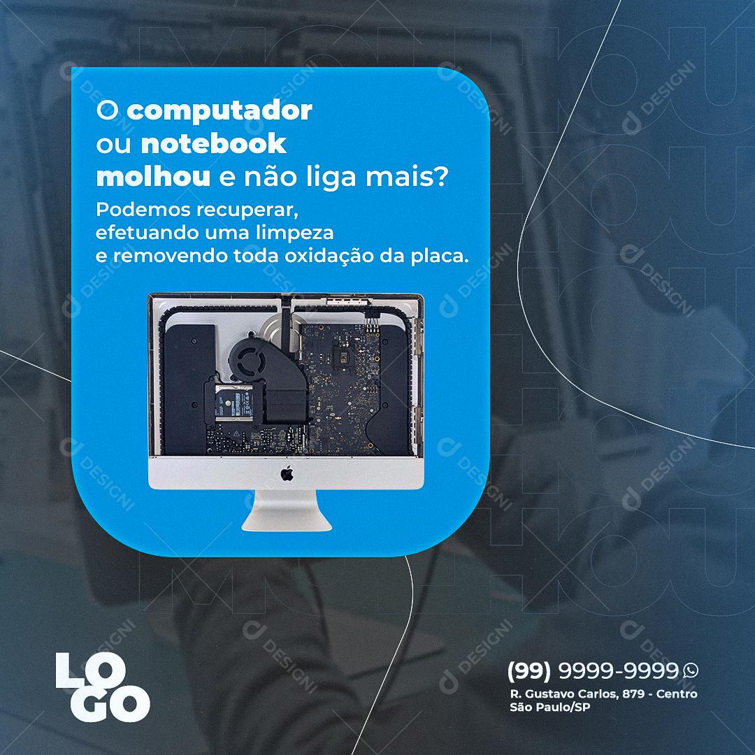 Social Media Computador ou Notebook Molhou PSD Editável