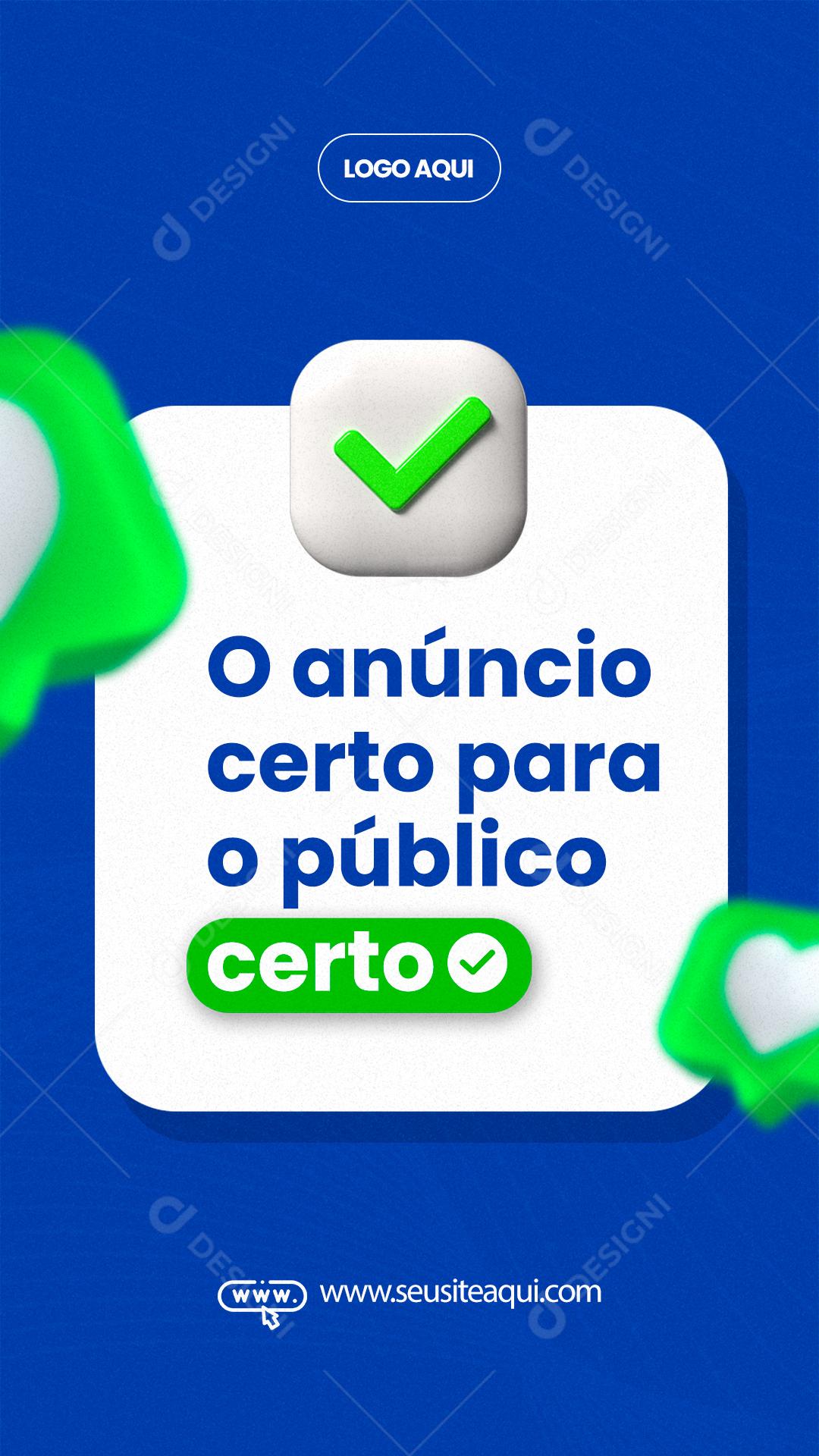 Social Media Story Marketing Digital O Anúncio Certo Para o Público PSD Editável