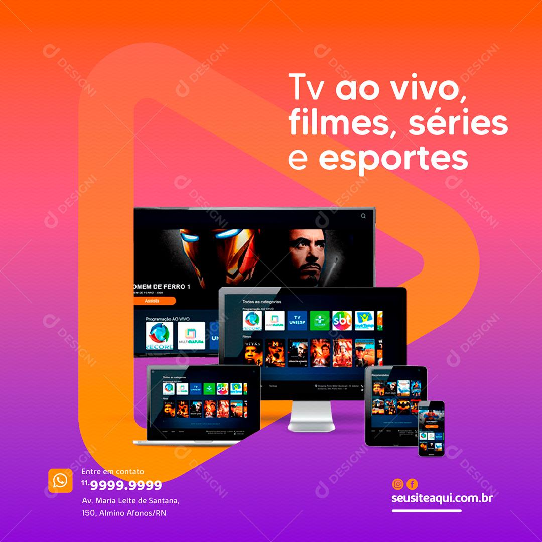 Social Media IPTV Tv ao Vivo Filmes Séries PSD Editável