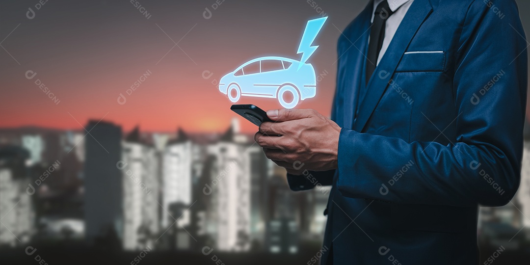 Escolhendo um veículo elétrico. escolha do carro elétrico. apontando para o símbolo