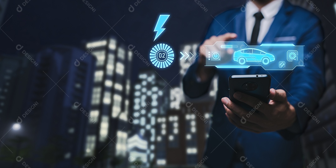 Escolhendo um veículo elétrico. escolha do carro elétrico. apontando para o símbolo