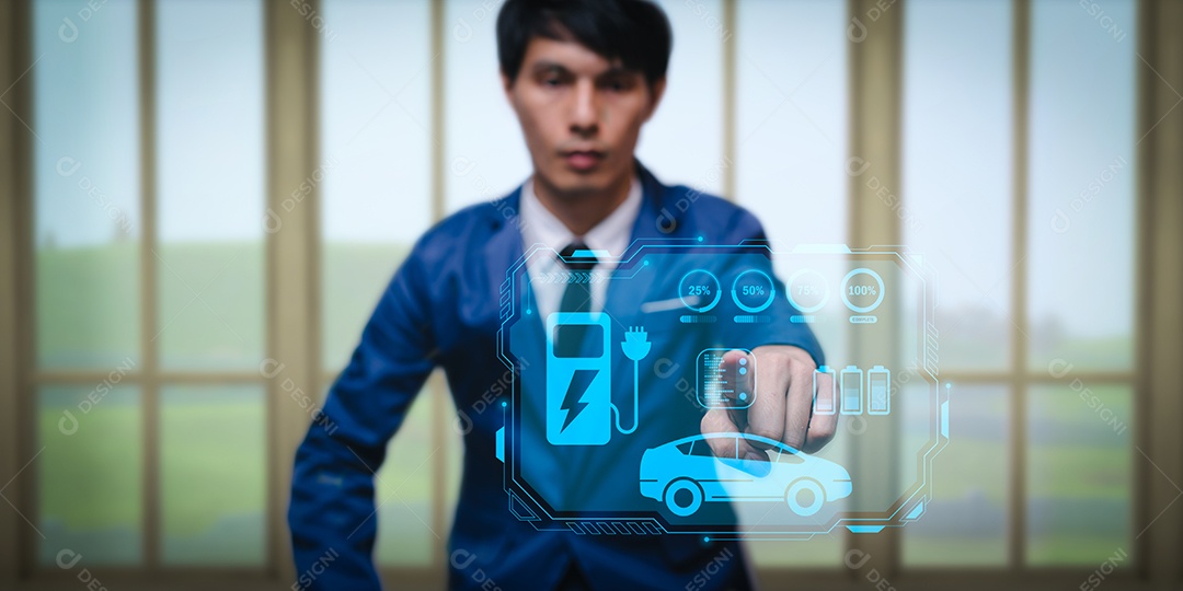 Escolhendo um veículo elétrico. escolha do carro elétrico. apontando para o símbolo