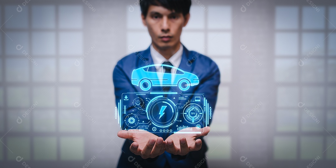 Escolhendo um veículo elétrico. escolha do carro elétrico. apontando para o símbolo