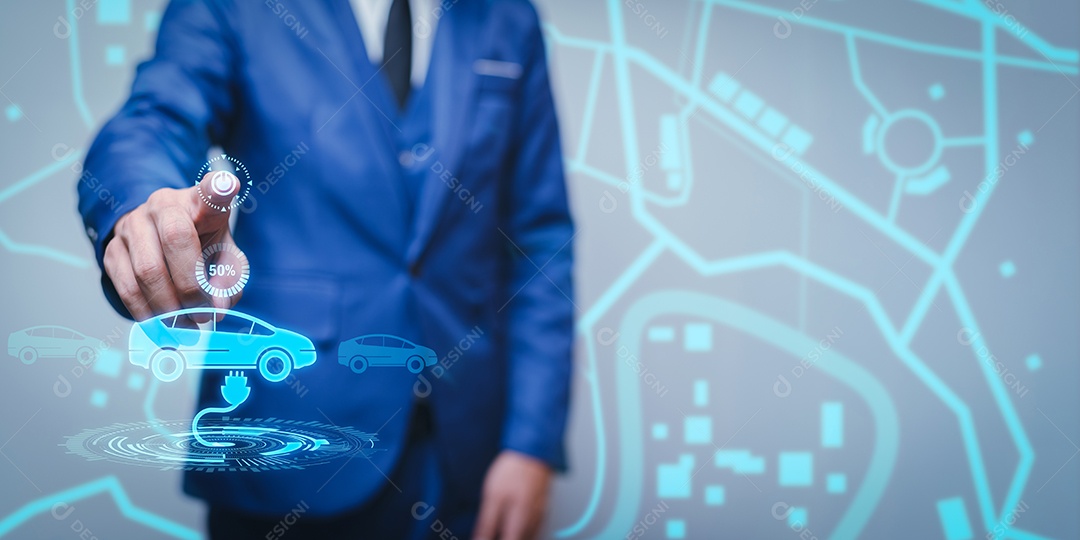 Escolhendo um veículo elétrico. escolha do carro elétrico. apontando para o símbolo