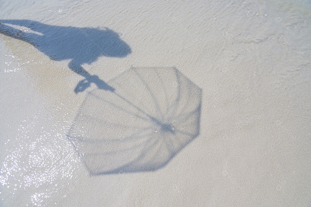 A sombra na água clara à beira-mar