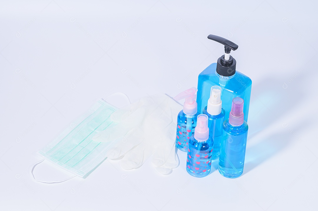 Máscara sanitária com gel de álcool para lavar as mãos Prevenir o coronavírus