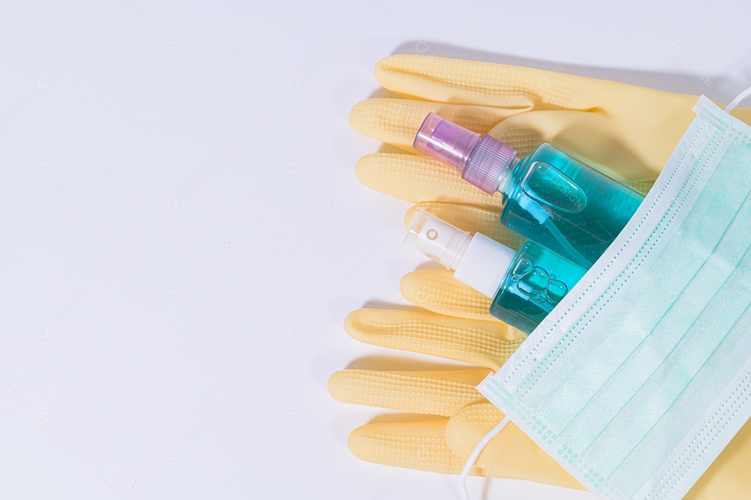 Máscara sanitária com gel de álcool para lavar as mãos Prevenir o coronavírus