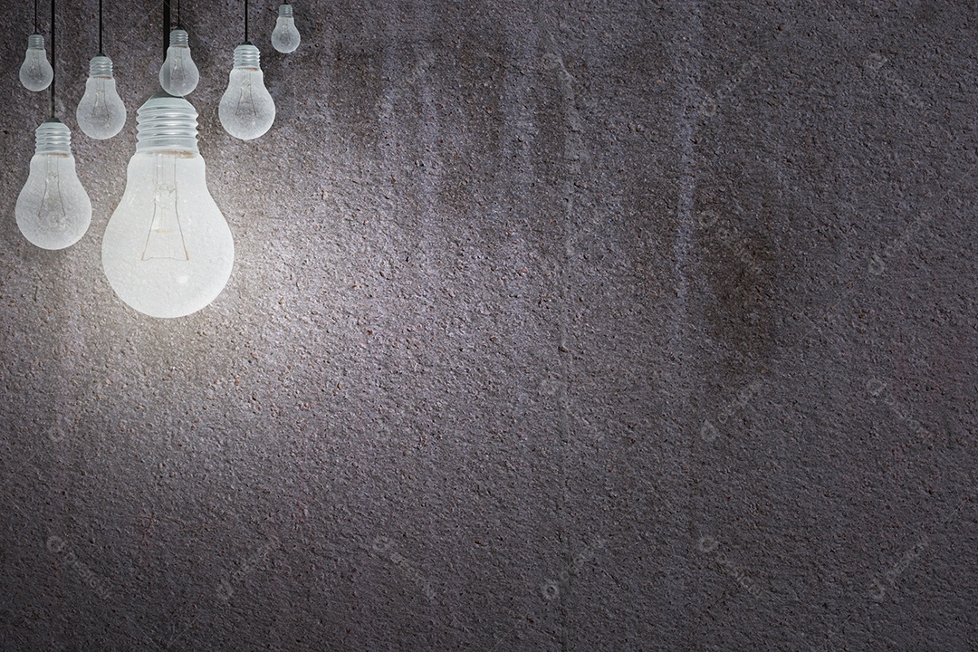 Fundo de cimento cinza conceito de lâmpadas
