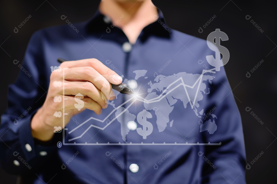 Empresário exibem gráficos para negociar dinheiro em todo o mundo