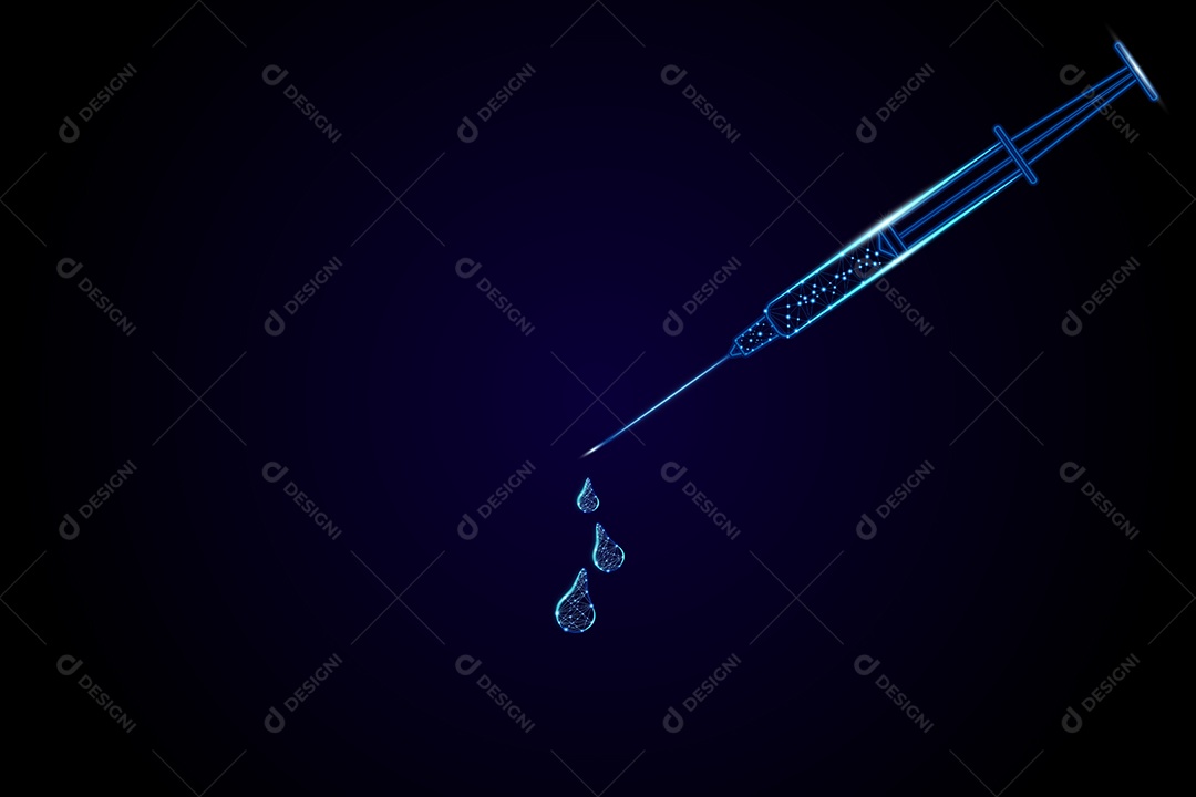 Uma seringa poligonal com muita luz brilhando e caindo