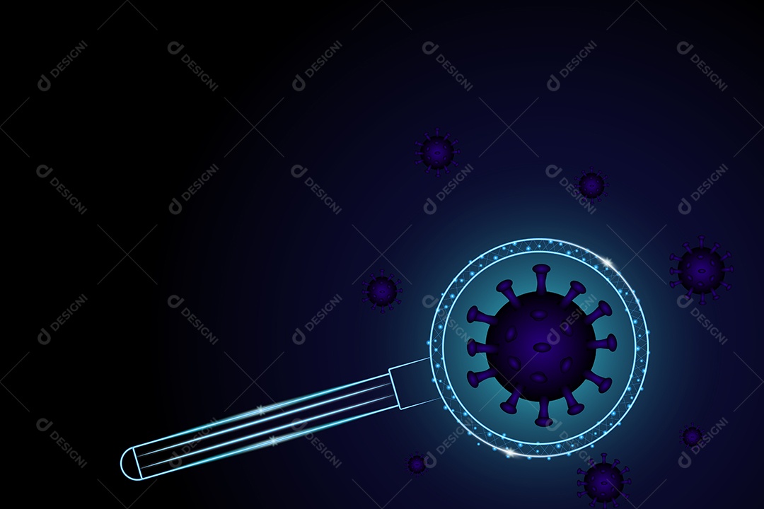 Lupa pesquisa bactérias proteção contra coronavírus covid 19 ilustração 3D